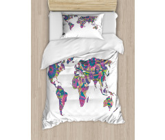 World Map with Flowers Duvet Cover Set