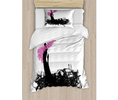 Woman with Gown and Boa Duvet Cover Set