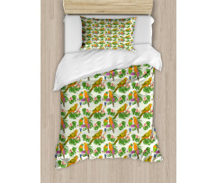 Vivid Floral Parrots Duvet Cover Set