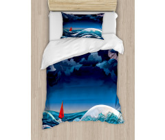 Night Seascape Boat Duvet Cover Set