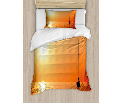 Lonely Yacht at Sunset Duvet Cover Set