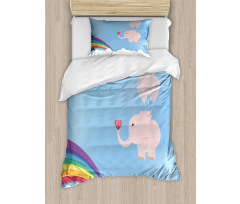 Elephant Rainbow Sky Duvet Cover Set