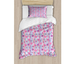 Hearts Stripes Wedding Duvet Cover Set