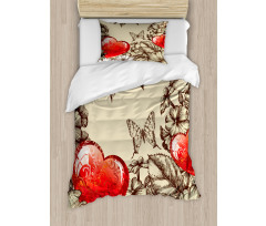 Flowers and Butterfly Duvet Cover Set