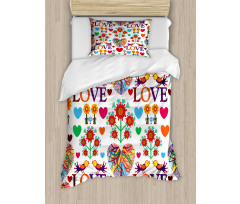 Colorful Blooms Birds Duvet Cover Set