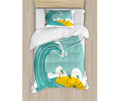 Big Wave and Palms Duvet Cover Set