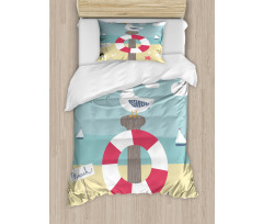 Seagull Sits on Pole Duvet Cover Set