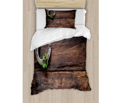 Rusty Horseshoe on Wooden Duvet Cover Set