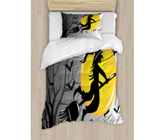Witch Flies on Full Moon Duvet Cover Set