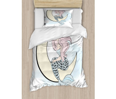 Mermaid Girl on Crescent Duvet Cover Set