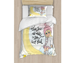 Romantic Moon Words and Girl Duvet Cover Set