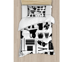 Monochrome Garden Items Duvet Cover Set