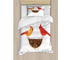 Red Cardinals Couple Nest Duvet Cover Set