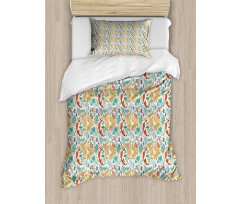 Botanical Leaves and Flowers Duvet Cover Set