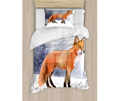 Side View Painting Snow Animal Duvet Cover Set