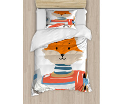 Funny Animal in Little Airplane Duvet Cover Set