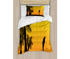 Ombre Sunset Palms Dolphin Duvet Cover Set