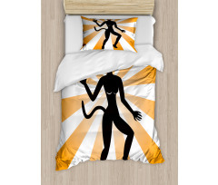 Cat Woman in Costume Rays Duvet Cover Set