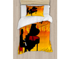 Pianist Man Playing on Flames Duvet Cover Set