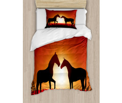 Horses Silhouette on Sunset Duvet Cover Set