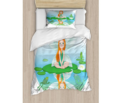 Fairy on Water Lily Leaf Duvet Cover Set