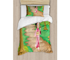 Cartoon Style Geisha Duvet Cover Set