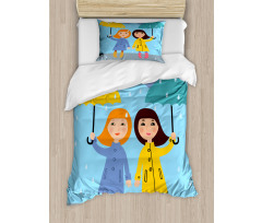 Girls Under the Rain Duvet Cover Set