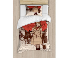 Lady Walking in Paris Duvet Cover Set