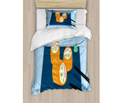 Colorful Doodle Sushi Plate Duvet Cover Set