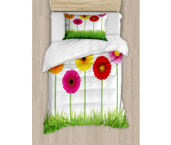 Vivid Flowers on Grass Duvet Cover Set