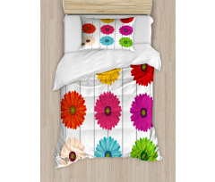 Vivid Petals on Stripe Duvet Cover Set