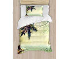 Palm Tree Rocky Shore Duvet Cover Set