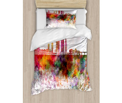 Watercolor Buildings Blots Duvet Cover Set