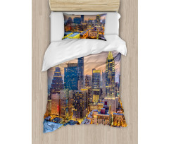 Urban Outdoor Scene at Dusk Duvet Cover Set