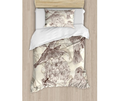 Old Birds and Flowers Duvet Cover Set