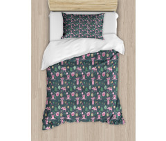 Piglets Flowers Birds Trees Duvet Cover Set