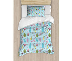 Popsicle Flamingo Pineapple Duvet Cover Set