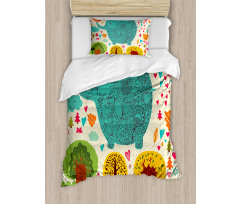 Elephant Trees Leaves Duvet Cover Set