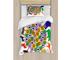 Flowers Wild Animals Duvet Cover Set