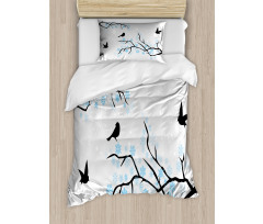 Winter Birds Stars Sky Duvet Cover Set