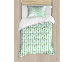 Vertical Leafy Flower Strips Duvet Cover Set