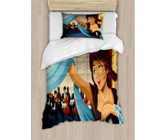 Woman Singing with Orchestra Duvet Cover Set