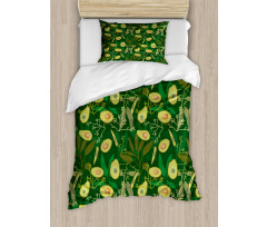 Retro Style Leaves Fruits Duvet Cover Set