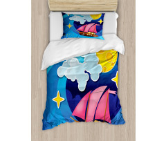 Sailing Boat Cartoon Duvet Cover Set