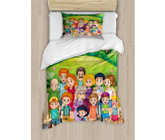 Cartoon Style Family Photo Duvet Cover Set