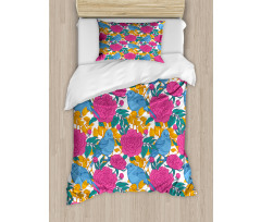 Spring Peony Blossoms Leaves Duvet Cover Set