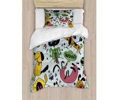 Vivid Playful Dog Pattern Duvet Cover Set