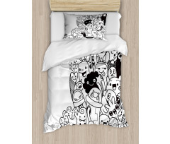 Monotone Monster Characters Duvet Cover Set