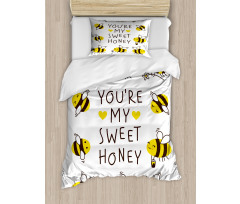 Love Text and Happy Bees Duvet Cover Set