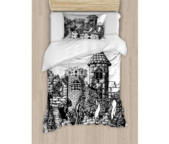 Medieval Fortress Sketch Duvet Cover Set